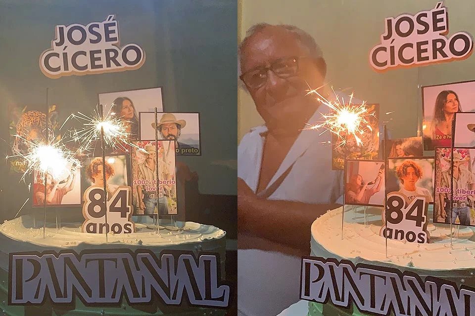 Avô celebra 84 anos festa de Pantanal e viraliza Velho do bolo