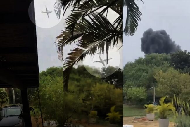 Imagem colorida mostra avião caindo em Vinhedo, em São Paulo - Metrópoles