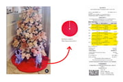 Saia para árvore de natal mostrada em vídeo no Instagram da esmalteria, e a relação com as notas apresentadas na prestação de contas