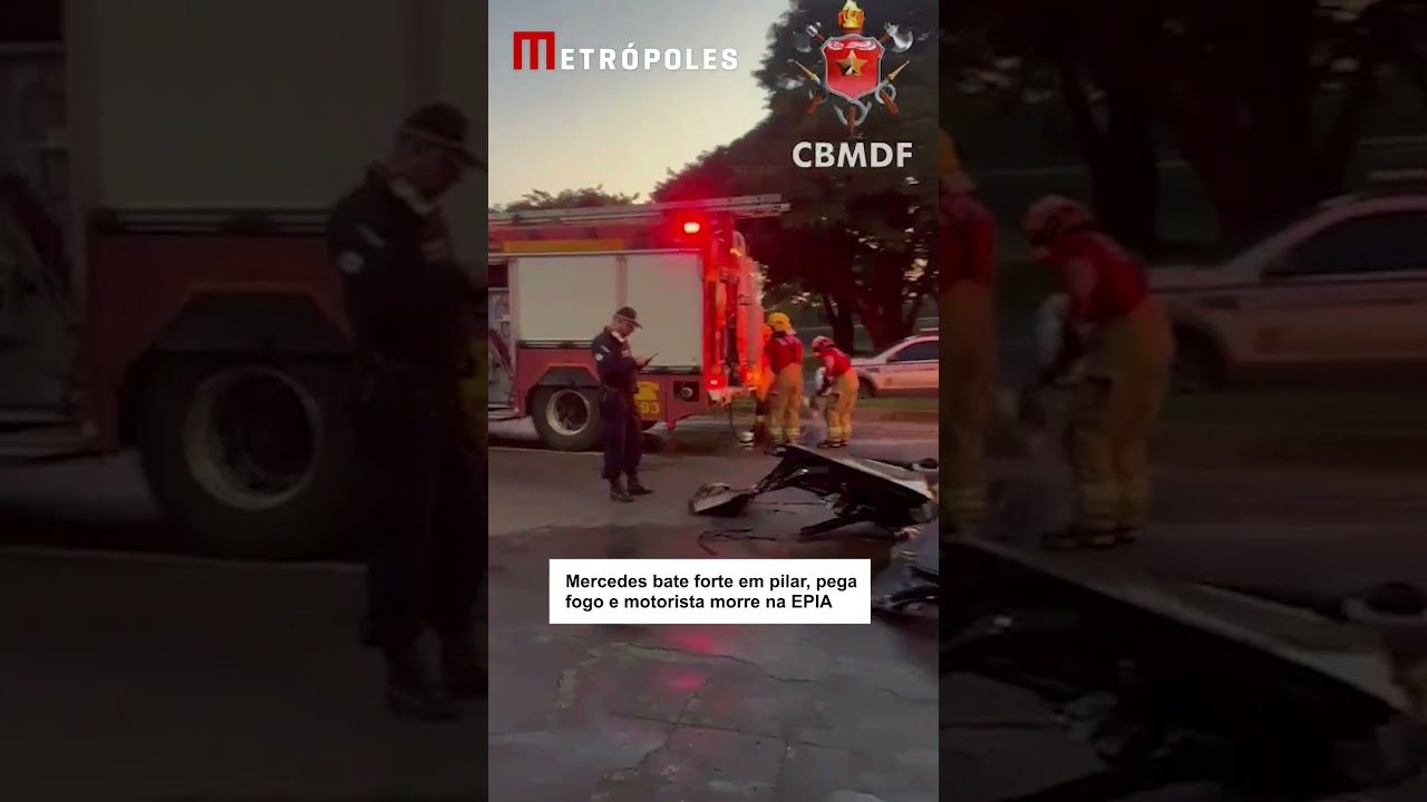 Mercedes bate forte em pilar, pega fogo e motorista morre na EPIA