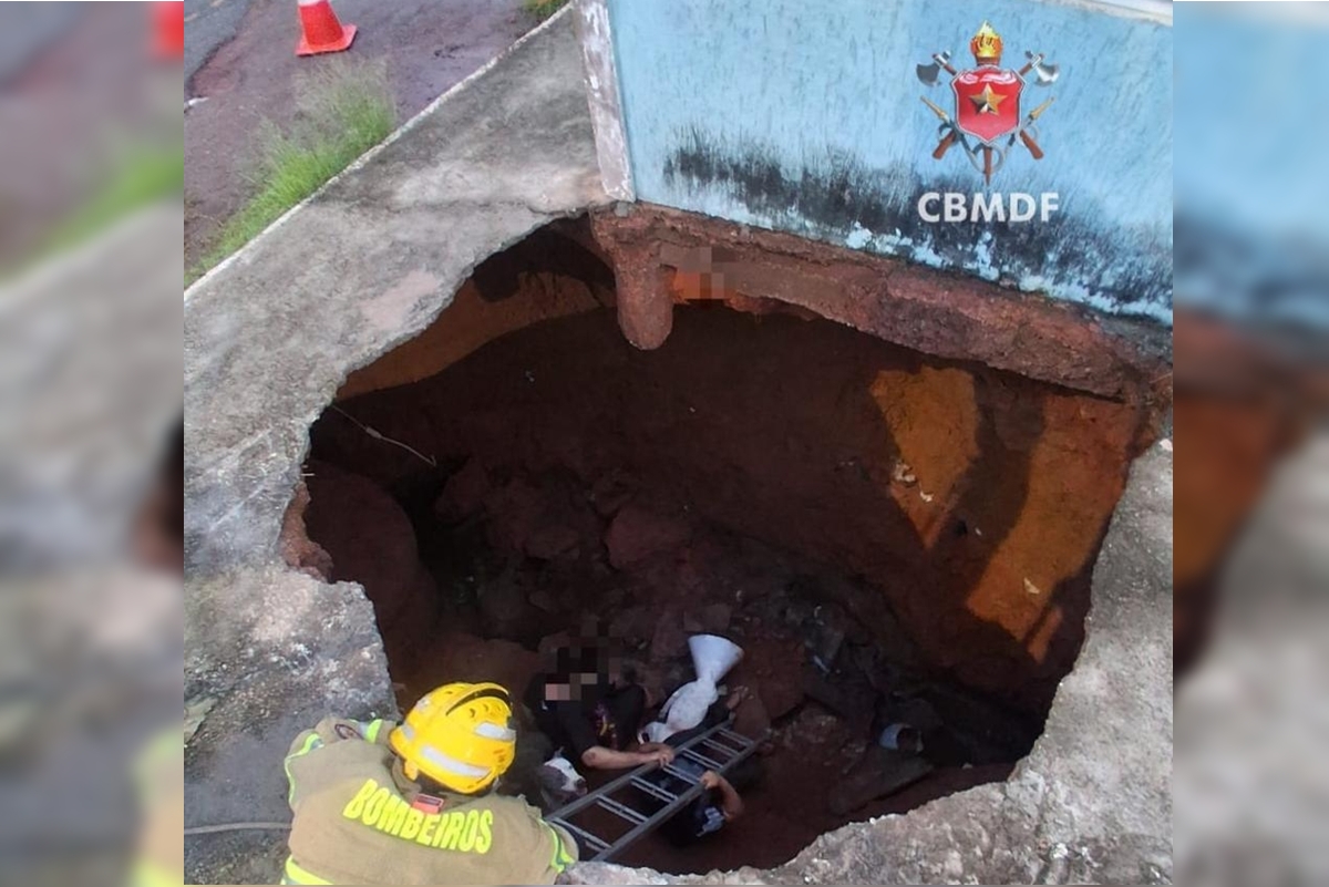 Bombeiros usaram corda e escada no resgate