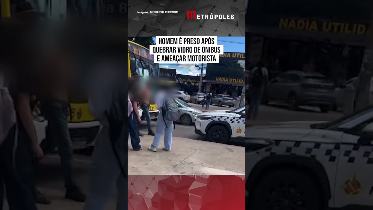 Homem é preso após quebrar vidro de ônibus e ameaçar motorista