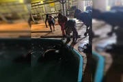 Vaca cai na piscina e é resgatada em Goiás Vaca cai na piscina e é resgatada em Goiás