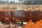 Estrutura do túmulo foi encontrada parcialmente exposta durante intervenções no cemitério Estrutura do túmulo foi encontrada parcialmente exposta durante intervenções no cemitério